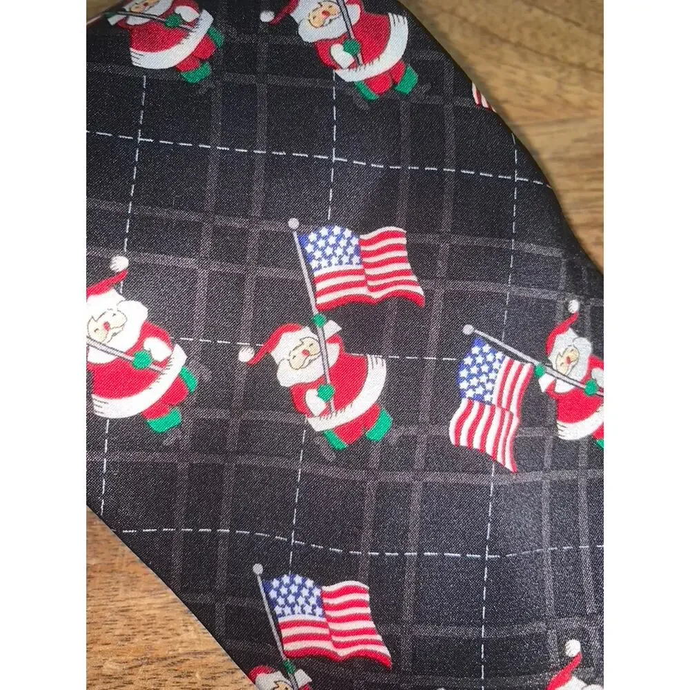 Holiday Traditions Men's Patriotic Santa Claus‎ Silk Necktie Christmas USA Flag